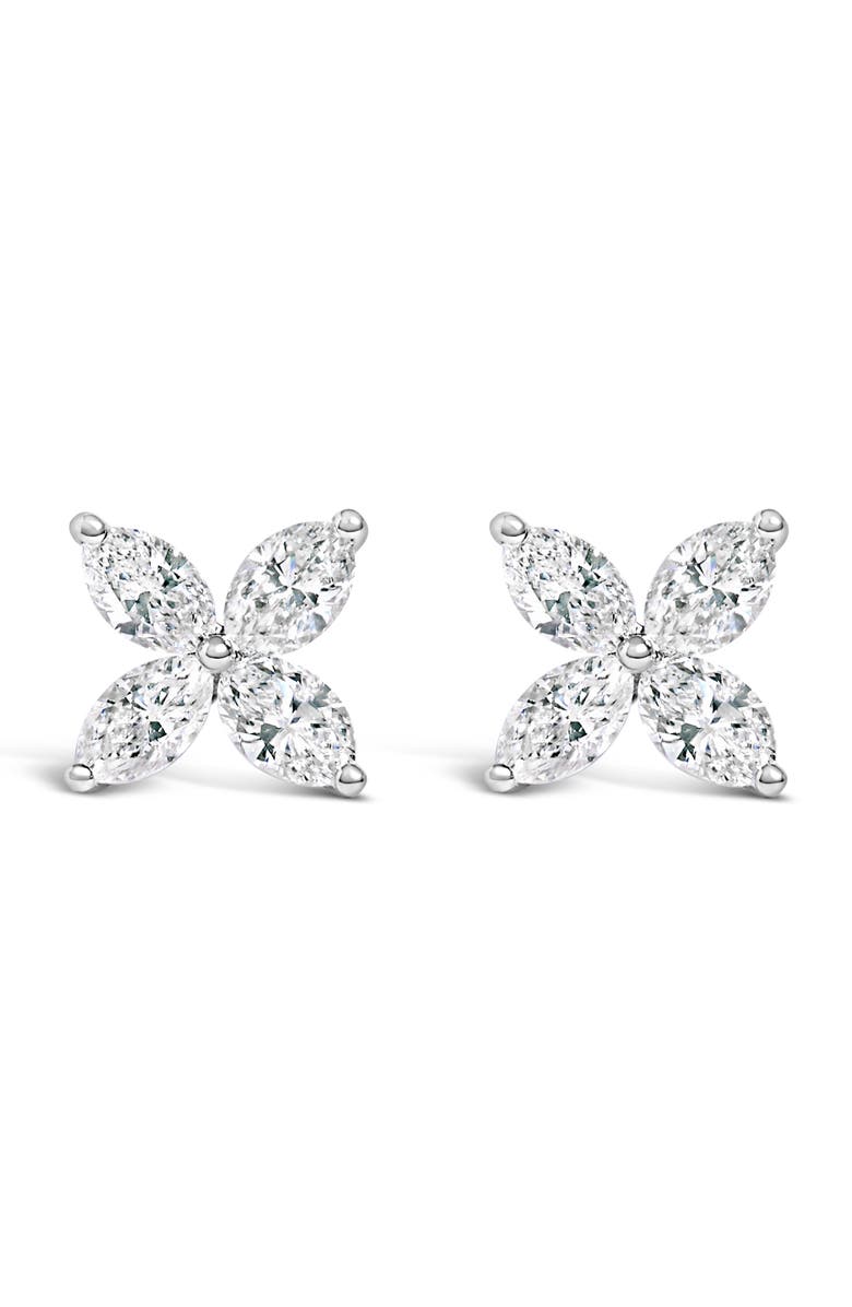 Haus of Brilliance 14K White Gold 1.0 Ct Lab Grown Marquise Diamond 8 Stone Floral Leaf Stud Earrings, Main, color, White