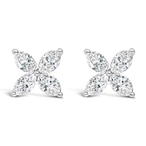 14K White Gold 1.0 Ct Lab Grown Marquise Diamond 8 Stone Floral Leaf Stud Earrings