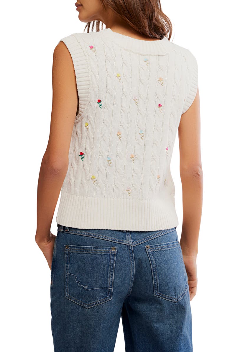 Free People Plumeria Floral Embroidered Cable Stitch Vest, Alternate, color, Ivory Combo