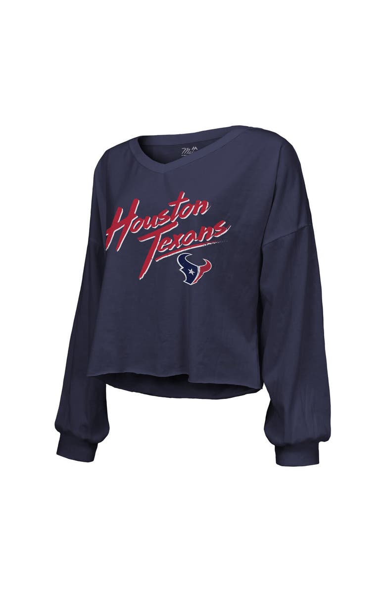 Majestic Threads Women's Majestic Threads C.J. Stroud Navy Houston Texans Name & Number Script Off-Shoulder Cropped Long Sleeve T-Shirt, Alternate, color, Navy
