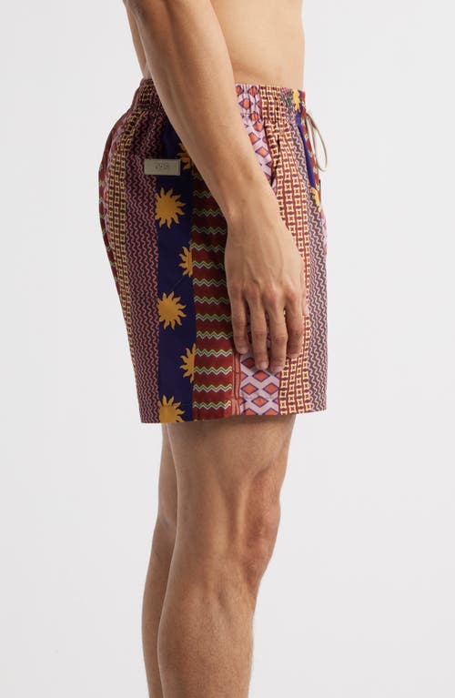 Oas Mixtape Relaxed Fit Swim Trunks In Red