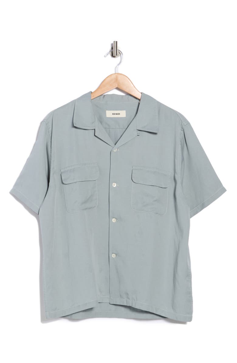 BUCK MASON Draped Linen Deuce Coupe Camp Shirt, Main, color, Blue Fescue
