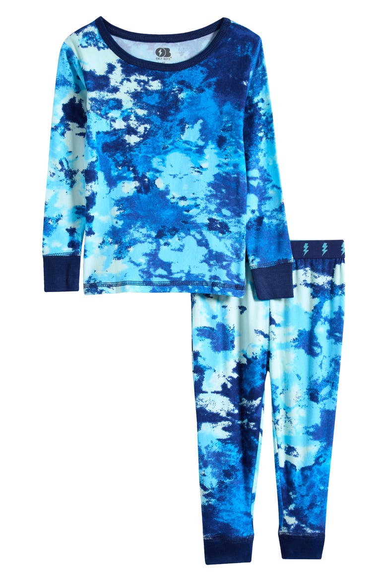 Kids' Blake Fitted Pajama Set, Main, color, BLUES TIE DYE