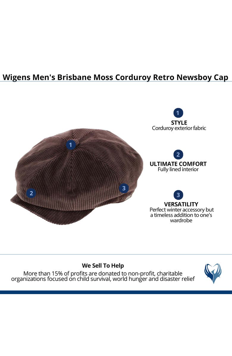 Wigens Men's Brisbane Moss Corduroy Retro Newsboy Cap, Alternate, color, Dark Brown
