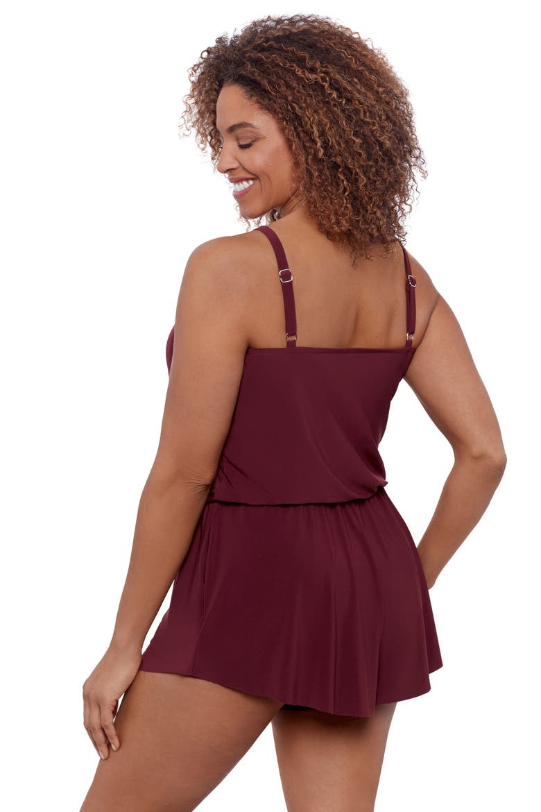 Keyhole Blouson Slimming Swimsuit Romper with Pockets, Alternate, color, Currant