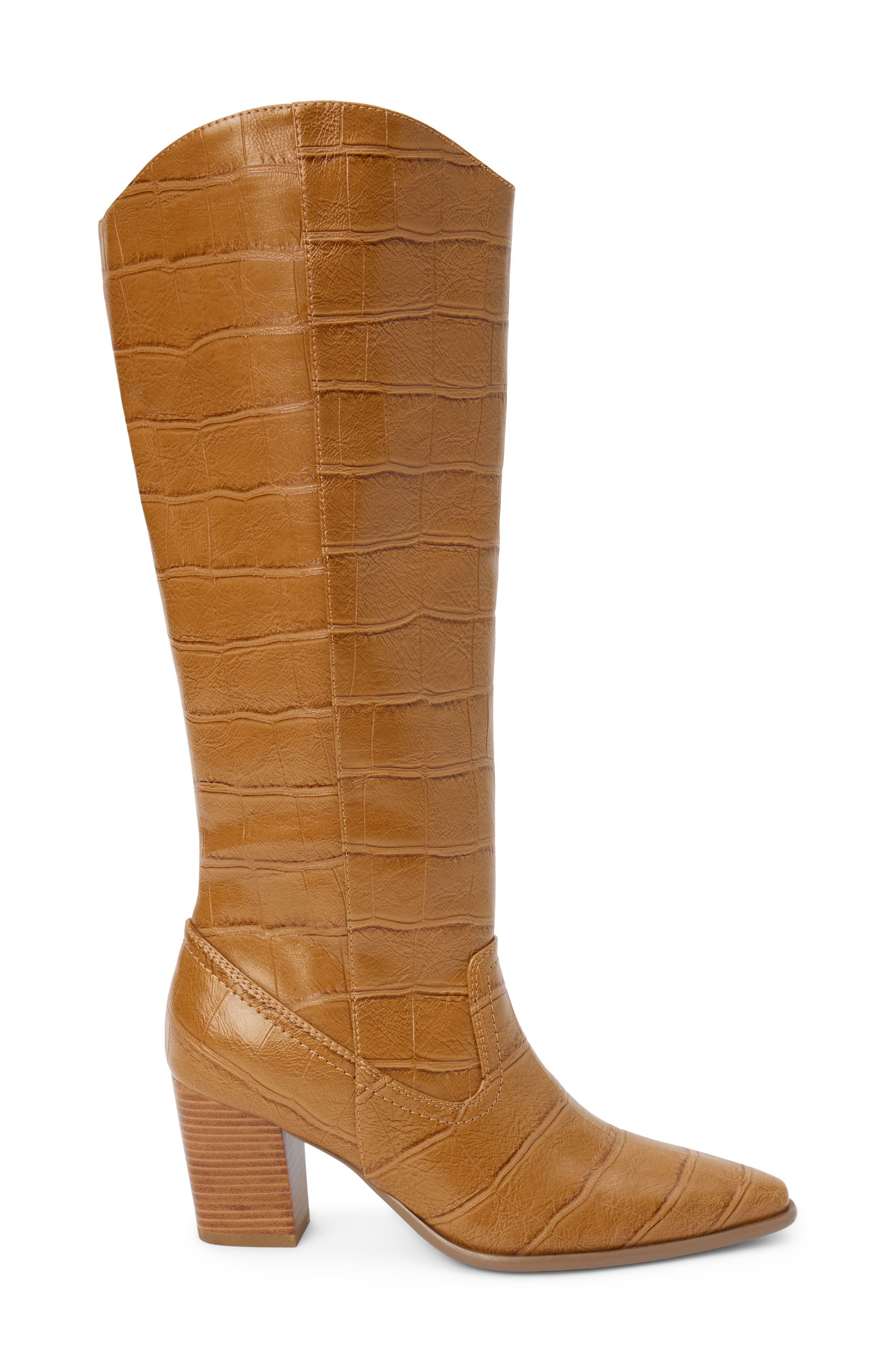 Kirby Croc Embossed Faux Leather Boot, Alternate, color, TAN CROC