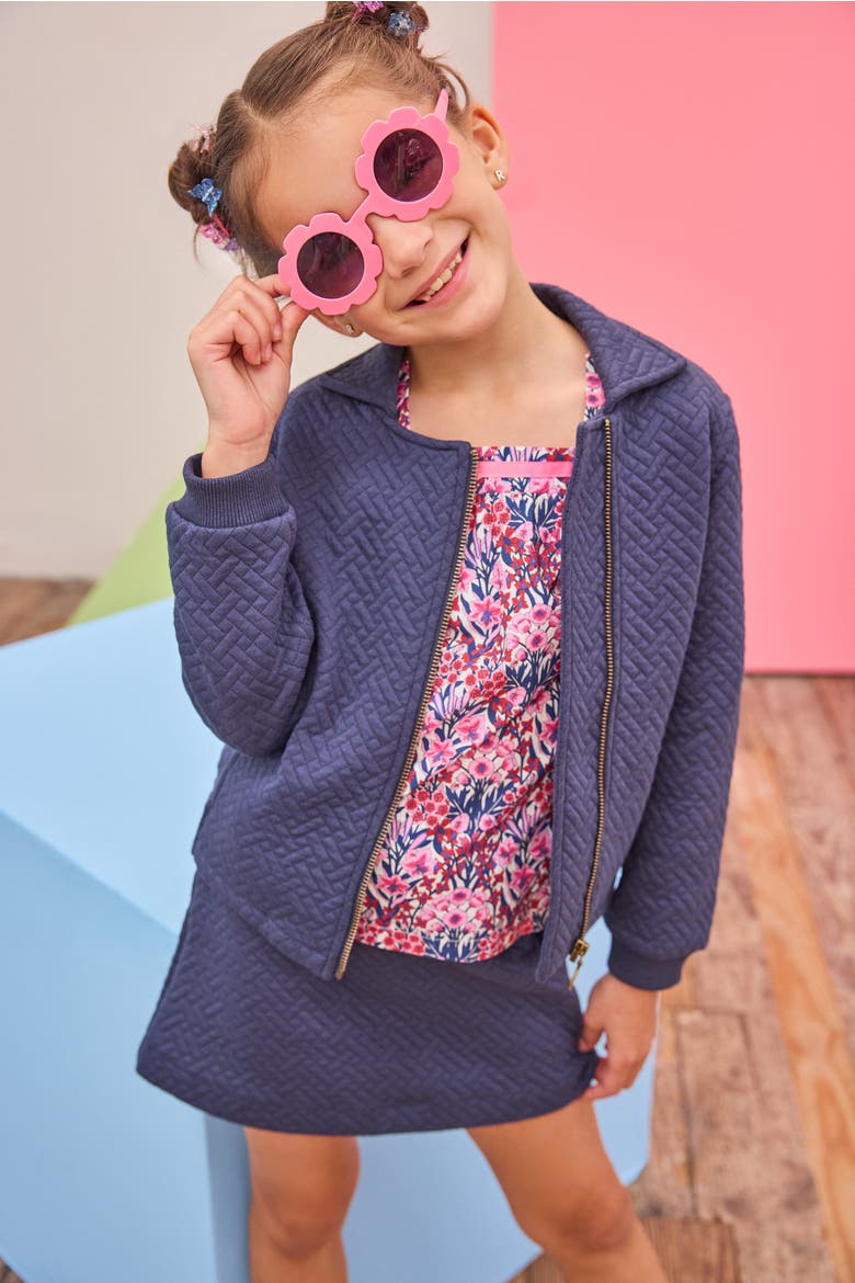 Kids' Quilted Moto Jacket, Alternate, color, Navy Trellis