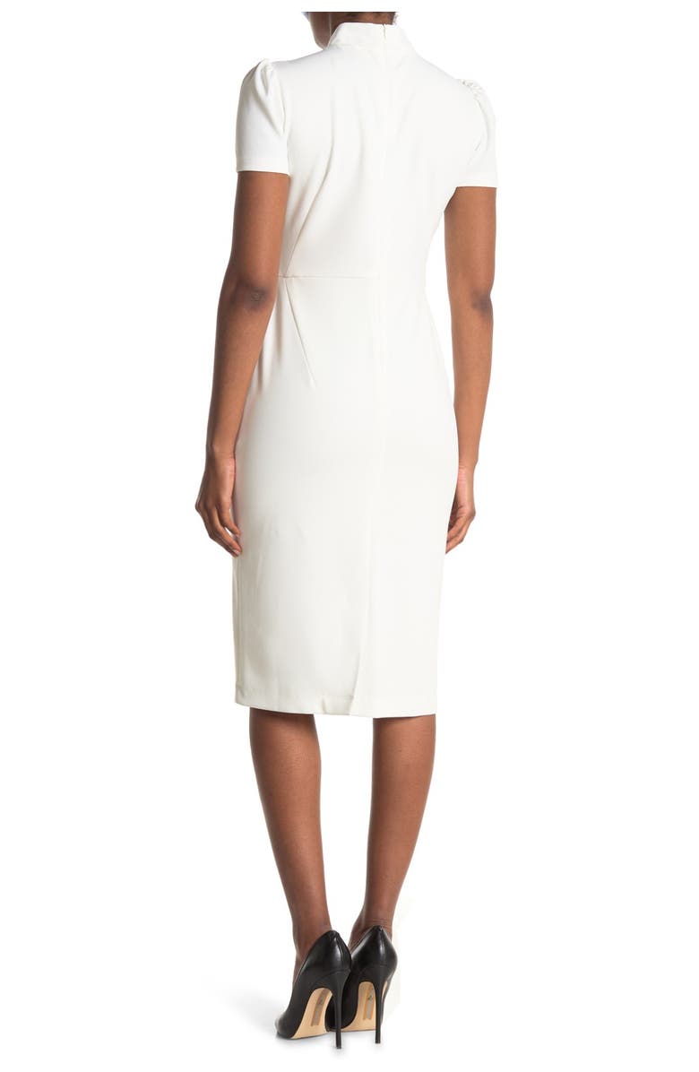 Maggy London Tie Neck Short Sleeve Crepe Sheath Dress, Alternate, color, 