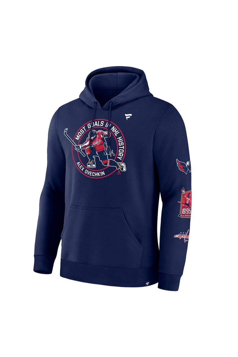 Men's Fanatics Alexander Ovechkin Athletic Navy Washington Capitals NHL All-Time Leading Goal Scorer Badges Pullover Hoodie, Alternate, color, Athletic Navy