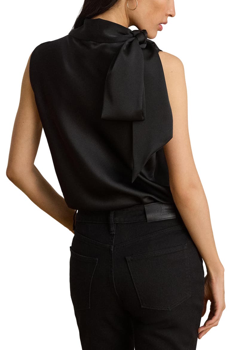 Sleeveless Satin Charmeuse Top, Alternate, color, BLACK