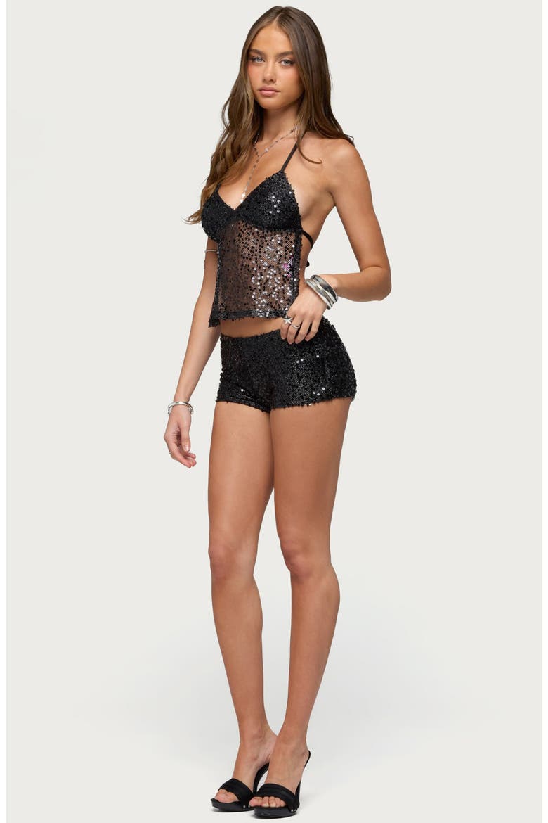 Annael Sequin Halter Top, Alternate, color, BLACK