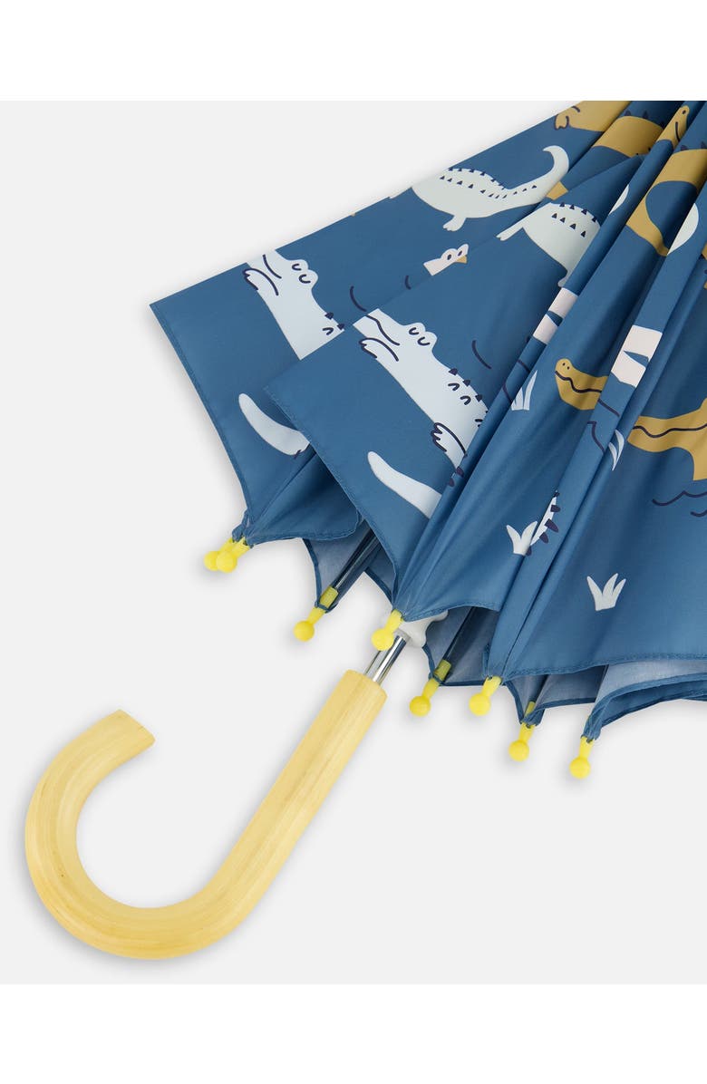 Deux par Deux Kids Unisex Blue Umbrella With Crocodiles That Change Color Upon Contact With Water, Alternate, color,