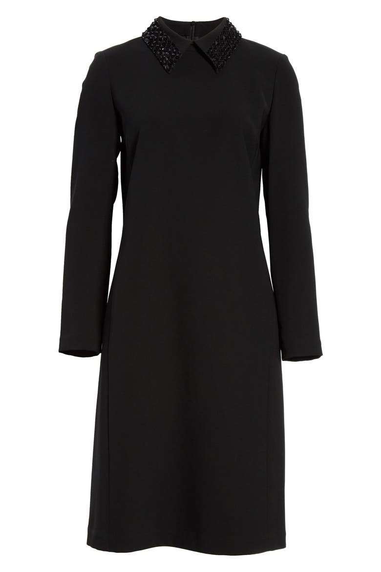 Janis Embellished Collar Long Sleeve Dress, Alternate, color, BLACK