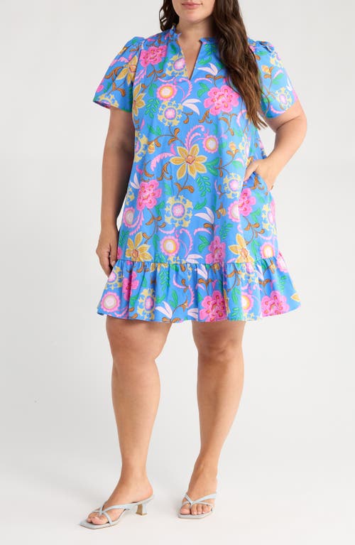 Sugarlips Faro Celeste Print Shift Dress In Blue