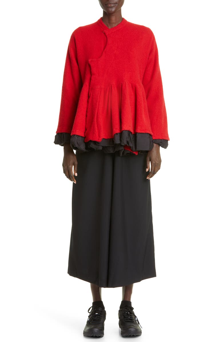 Comme des Garçons Wool & Nylon Serge Peplum Jacket, Alternate, color, Red