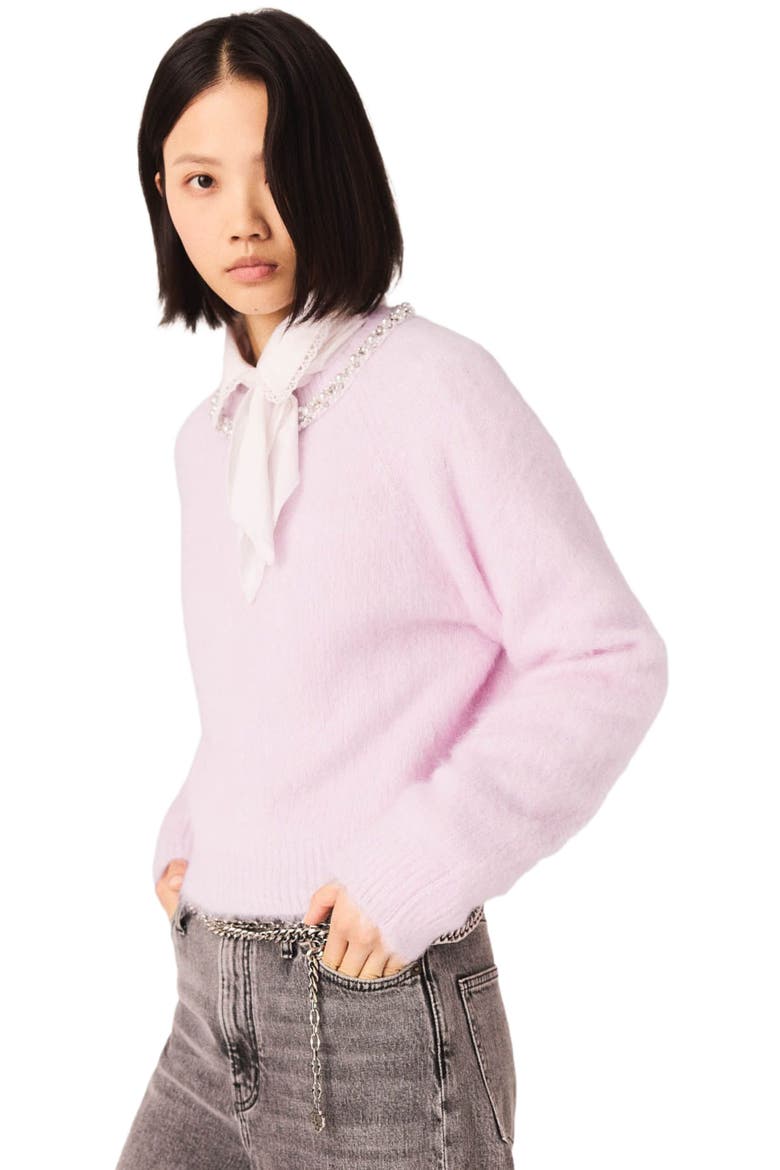 Removable jewel collar sweater, Alternate, color, Pink
