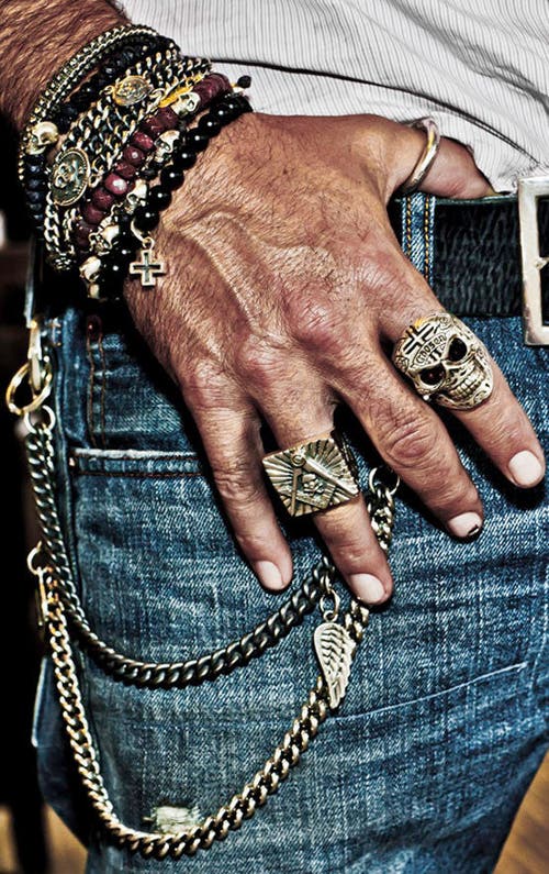 King Baby Studio Large Skull Ring With Chosen Cross Detail And Garnet Eyes In Metallic