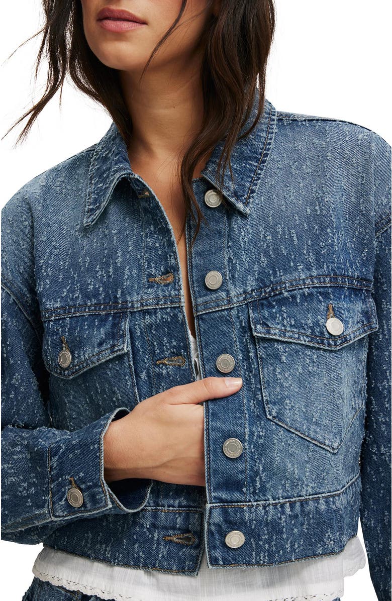 Cotton On Women's Cropped Denim Jacket, Alternate, color, Rail Blue Texture