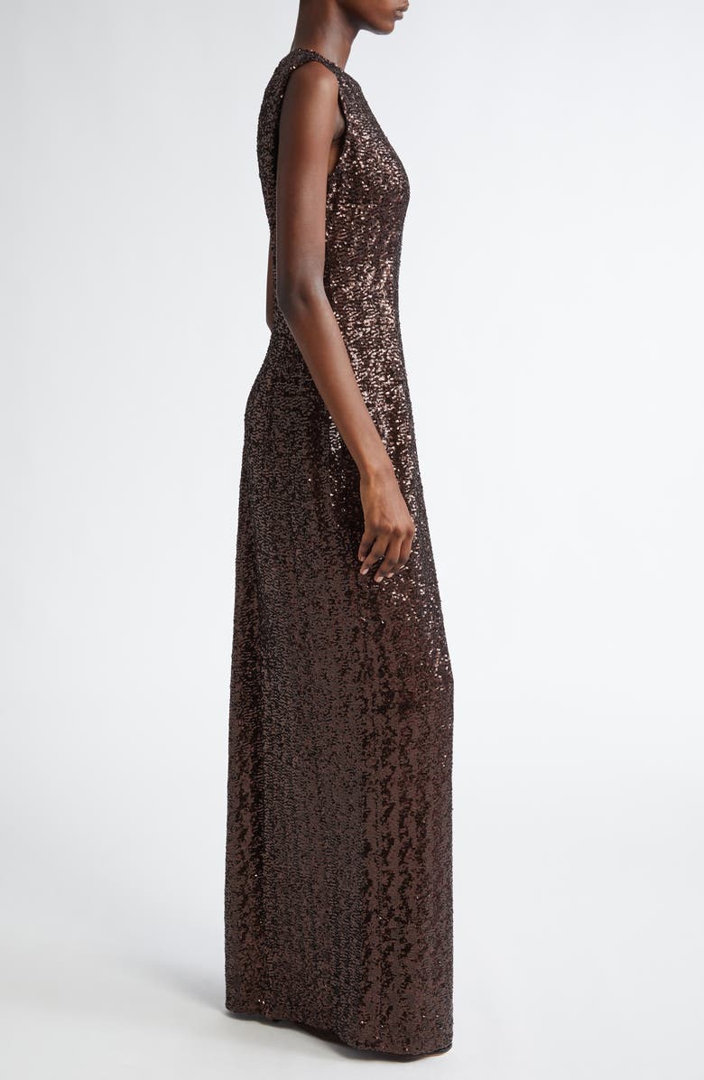 Michael Kors Collection Sequin Sleeveless Column Gown, Alternate, color, Chocolate