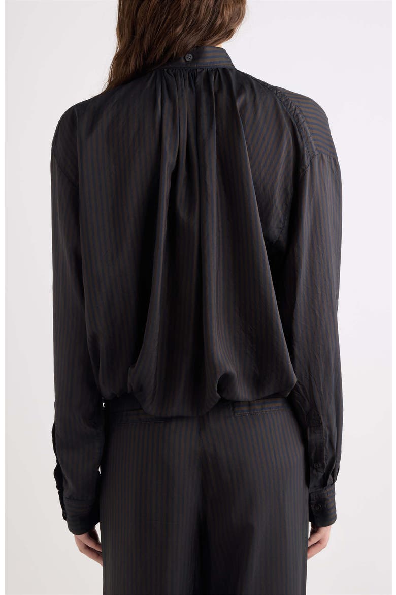 Cenvy Stripe Cupro Button-Up Shirt, Alternate, color, DARK BROWN