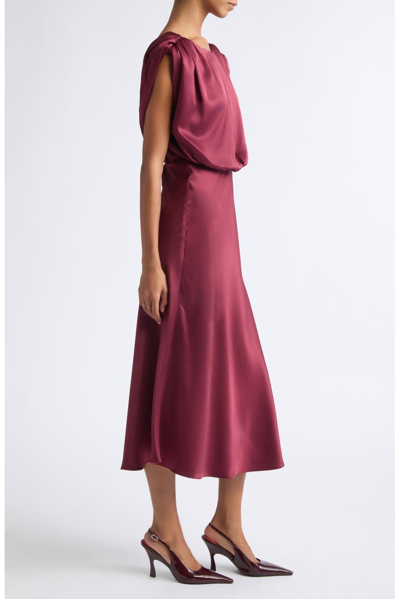 Flora Silky Satin Dress, Alternate, color, WINE