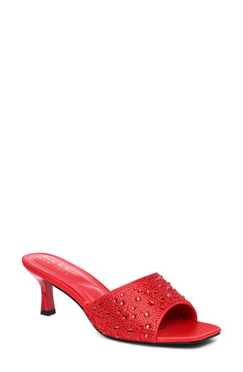 Rhinestone Embellished Mule Heeled Sandal