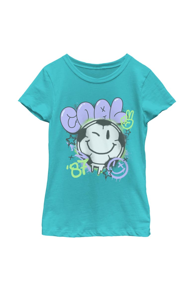 Girl's Lost Gods Soccer Ball Smiley Face  Graphic T-Shirt, Main, color, Tahiti Blue