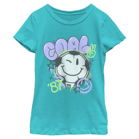 Girl's Lost Gods Soccer Ball Smiley Face  Graphic T-Shirt