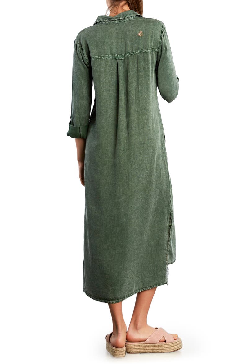 Upstate Floral Embroidered Long Sleeve High-Low Chambray Shirtdress, Alternate, color, NORTHERN GREEN