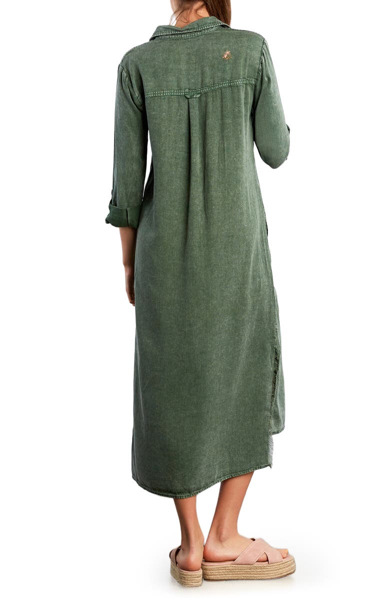 Billy T Upstate Floral Embroidered Long Sleeve High-Low Chambray Shirtdress, Alternate, color, Northern Green