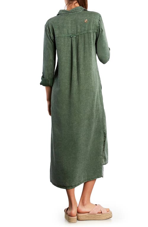 Billy T Upstate Floral Embroidered Long Sleeve High-low Chambray Shirtdress In Green