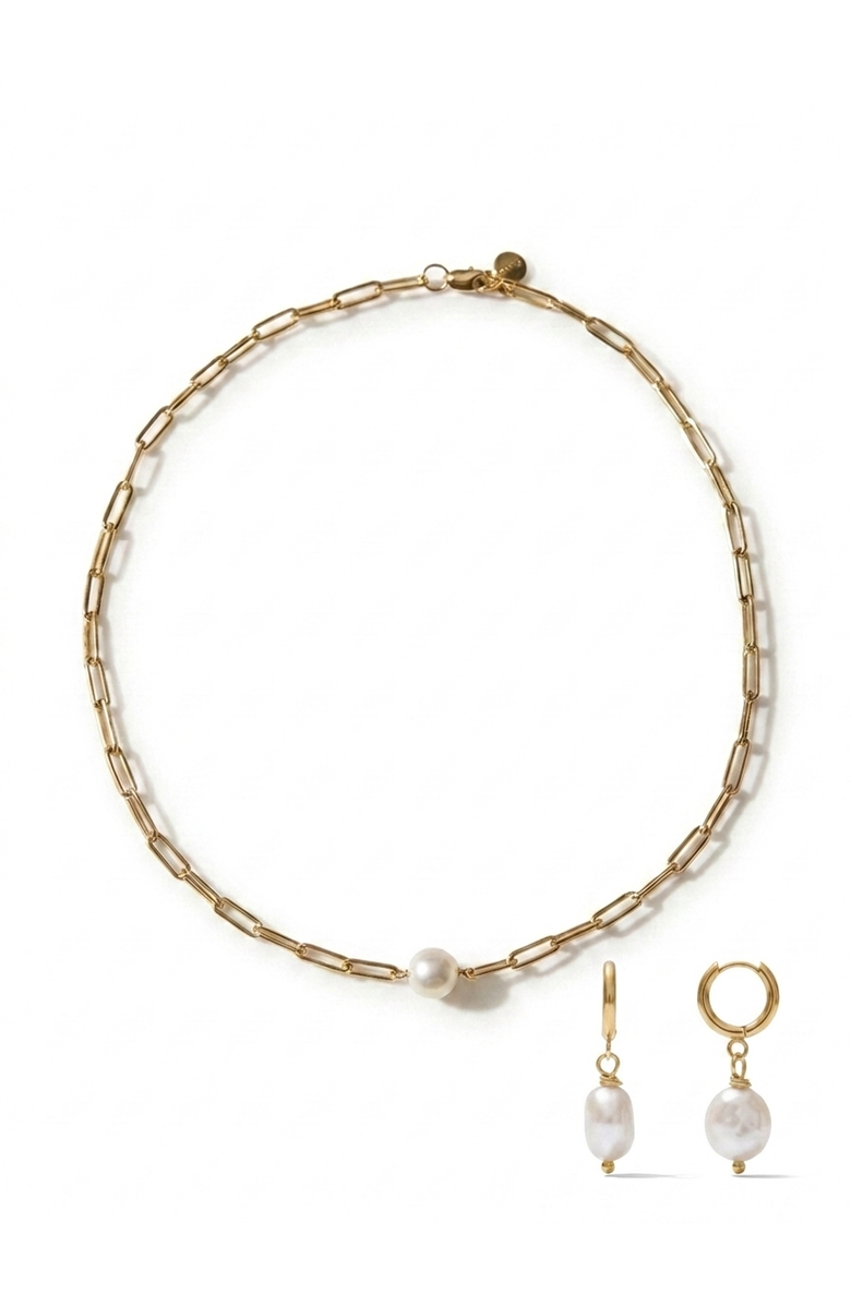 Joey Baby Rhode Paperclip Necklace & Pete Drop Earring Gift Set, Main, color, Metallic Gold
