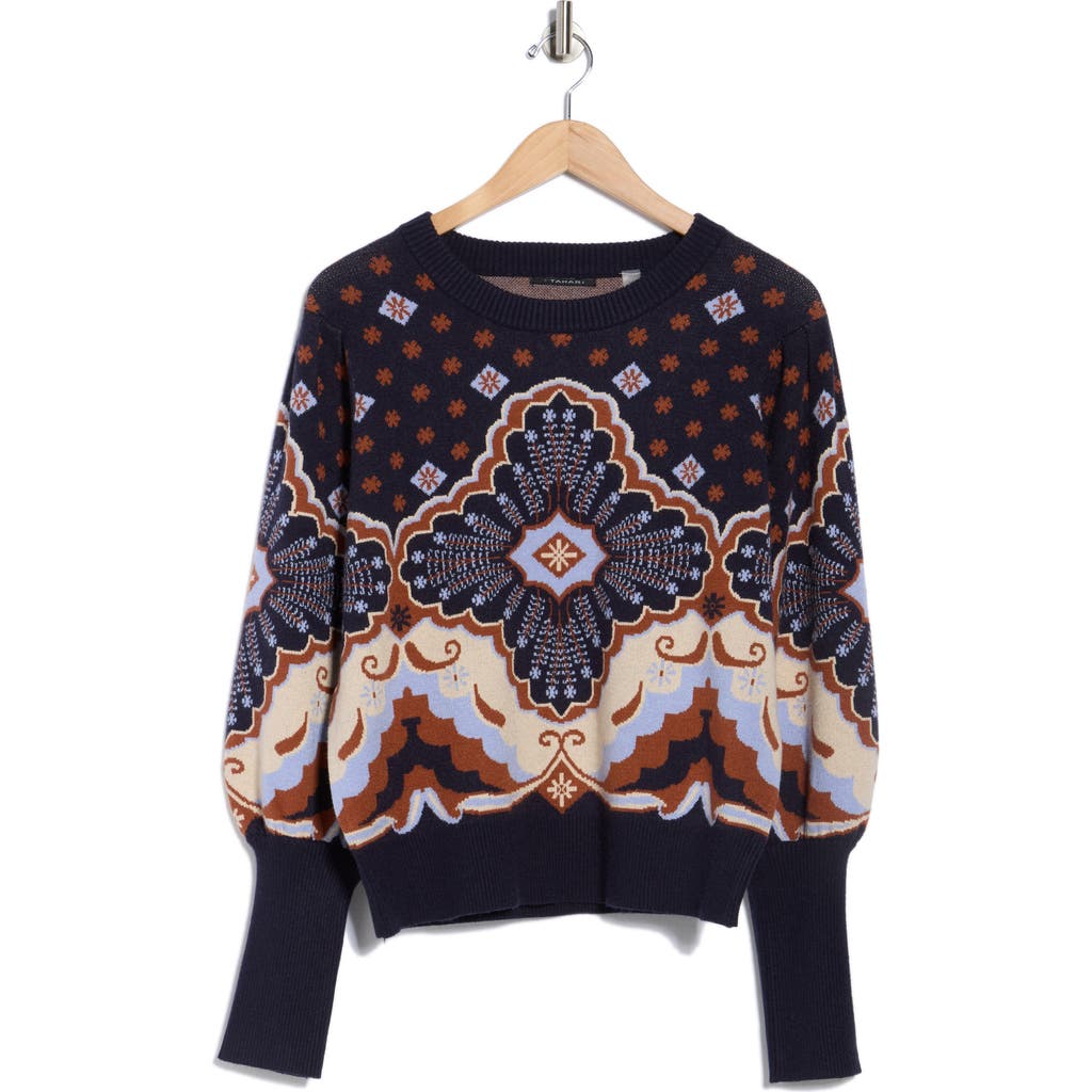 T Tahari Puff Sleeve Floral Jacquard Sweater In Multi