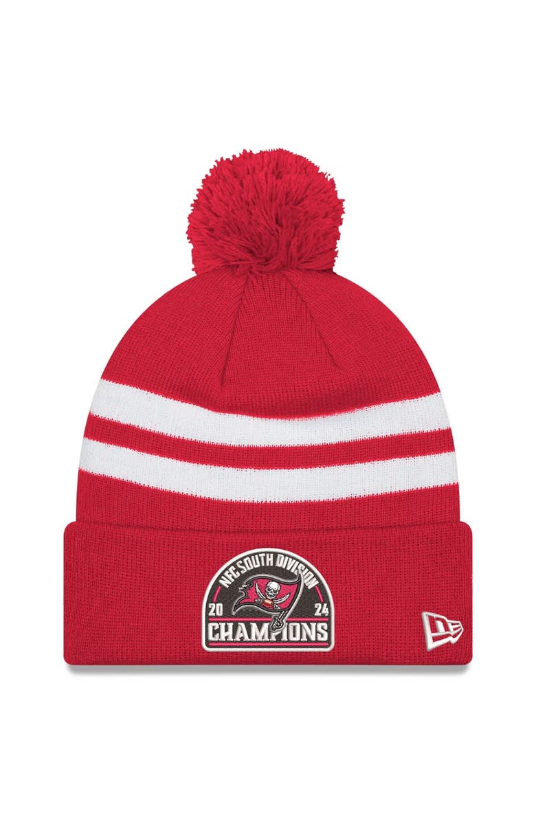 New Era Men's New Era  Red Tampa Bay Buccaneers 2024 NFC South Division Champions Striped Cuffed Knit Hat with Pom, Main, color, 