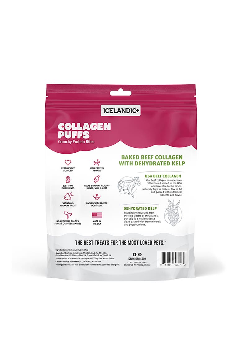 Collagen Puffs Baked Beef Collagen W/ Dehydrated Kelp 2.5oz, Alternate, color, Brown
