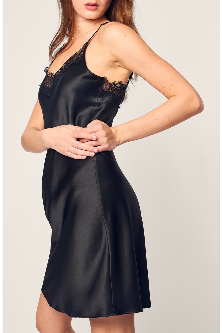 Silk Lace Slip Dress, Alternate, color, BLACK