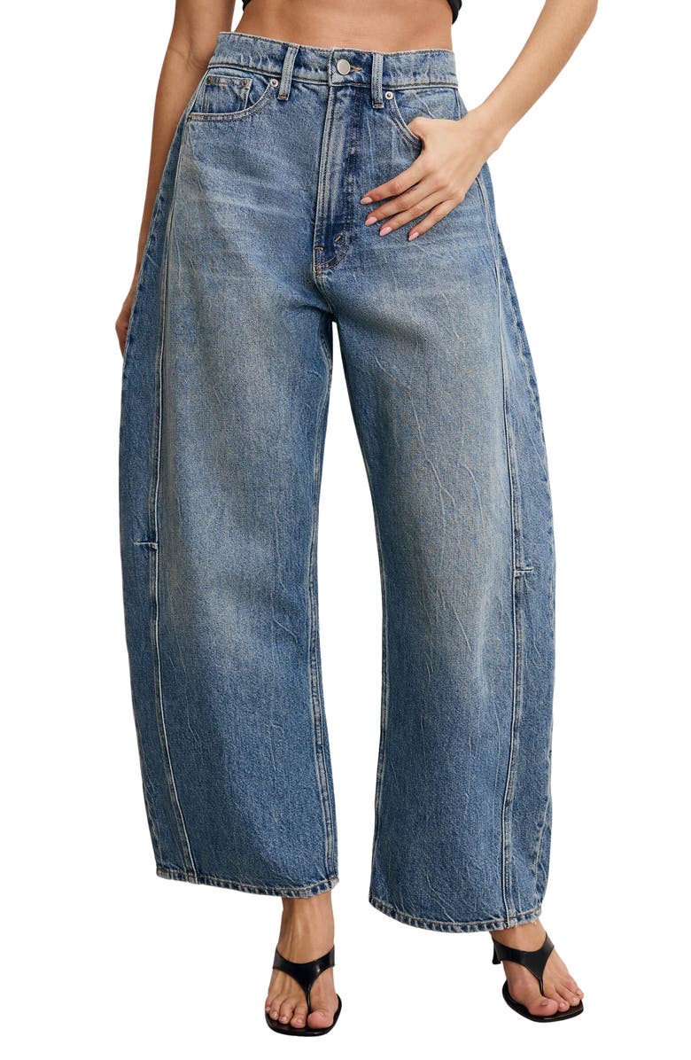 Good American Good Extreme Super High Waist Barrel Jeans, Main, color, Indigo966