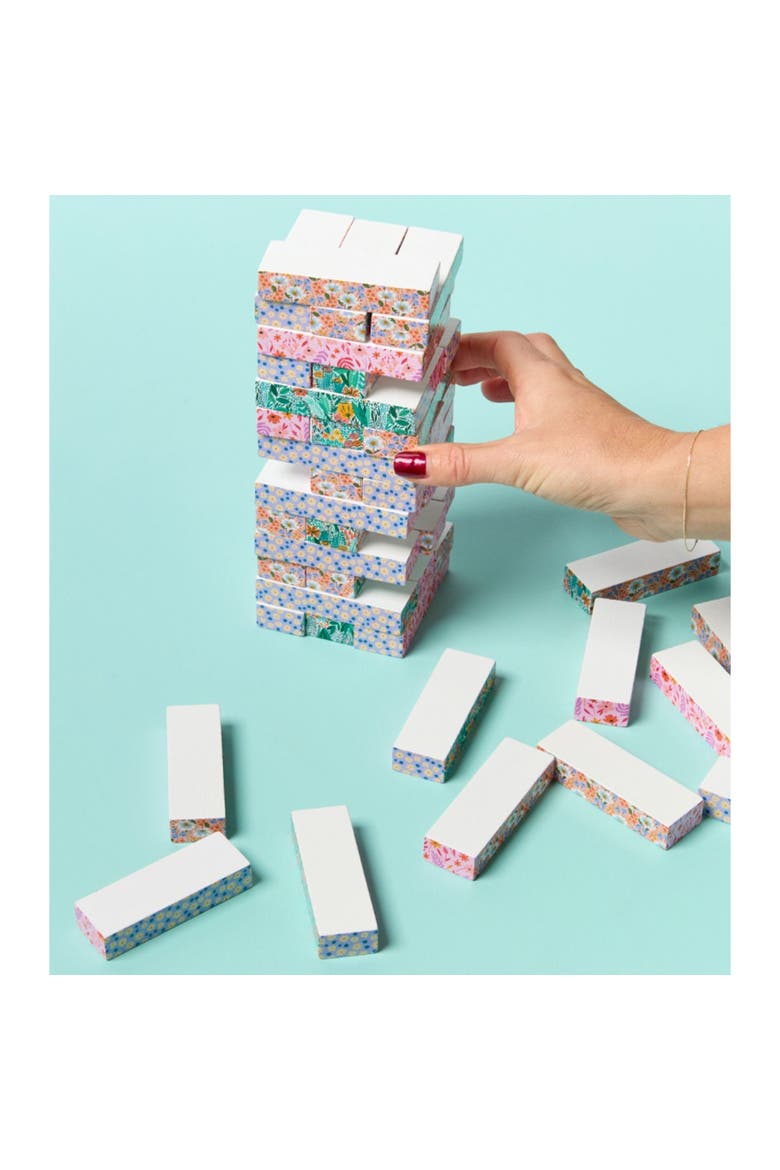 Floral Tumbling Tower, Classic Wooden Blocks Stacking Game, Alternate, color, Multicolored
