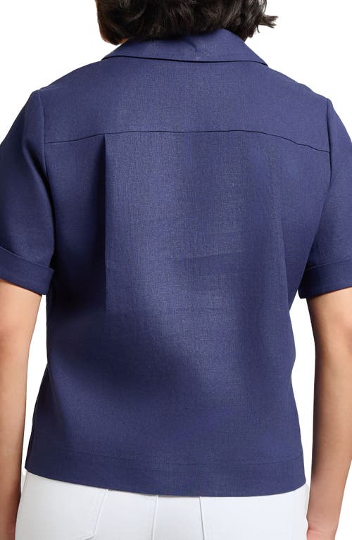 Jones New York Linen Blend Button-up Shirt In Pacific Navy