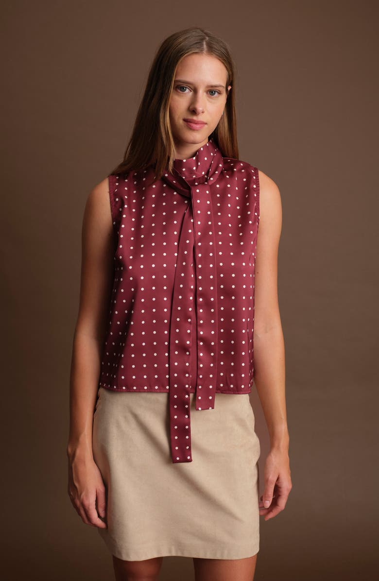 DELUC Justin Sleeveless Satin Top, Alternate, color, Wine With Ecru