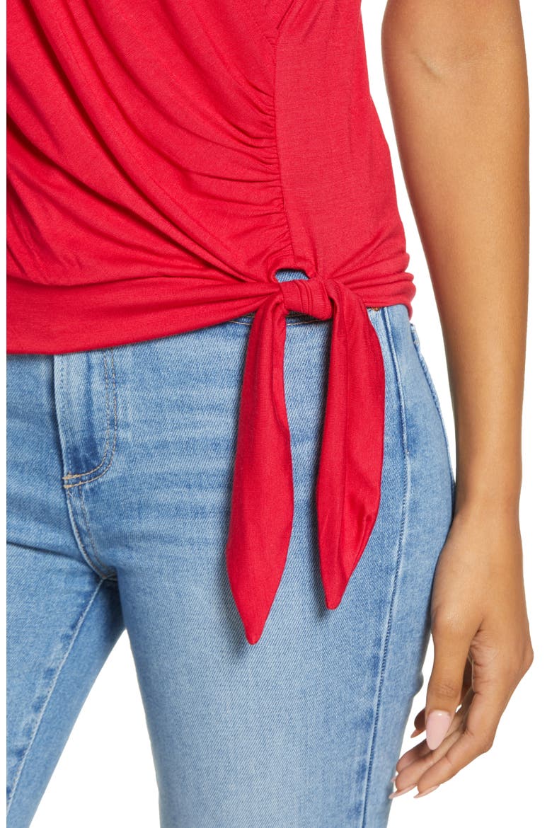 Faux Wrap Top, Alternate, color, RED
