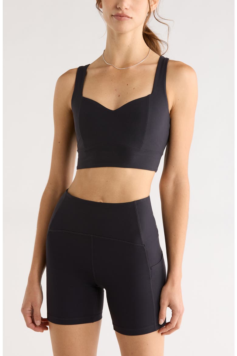 Studio Luxe Sweetheart Sports Bra, Main, color, BLACK