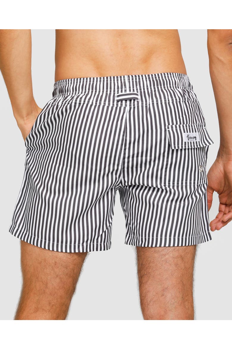 The Hamptons Swim Short, Alternate, color, White & Charcoal Stripe