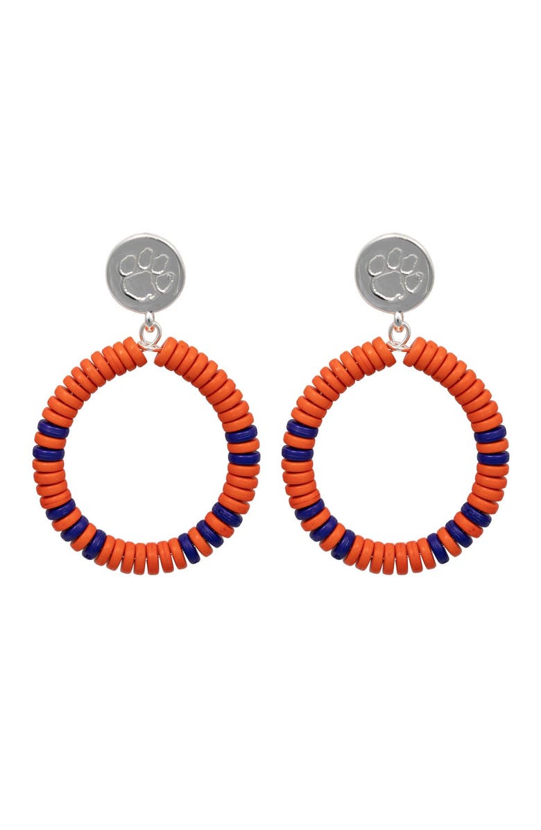 EMERSON STREET Clemson Tigers Raya Earrings, Main, color, Silver