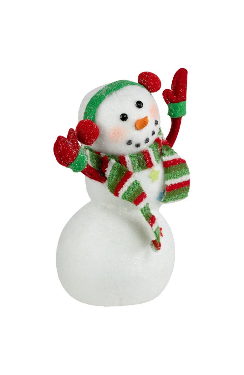 Northlight Waving Snowman with Earmuffs Glitter Christmas Figurine - 10", Alternate, color, White