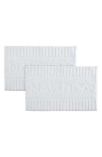 Nautica Logo Knit Bath Rug Set In White