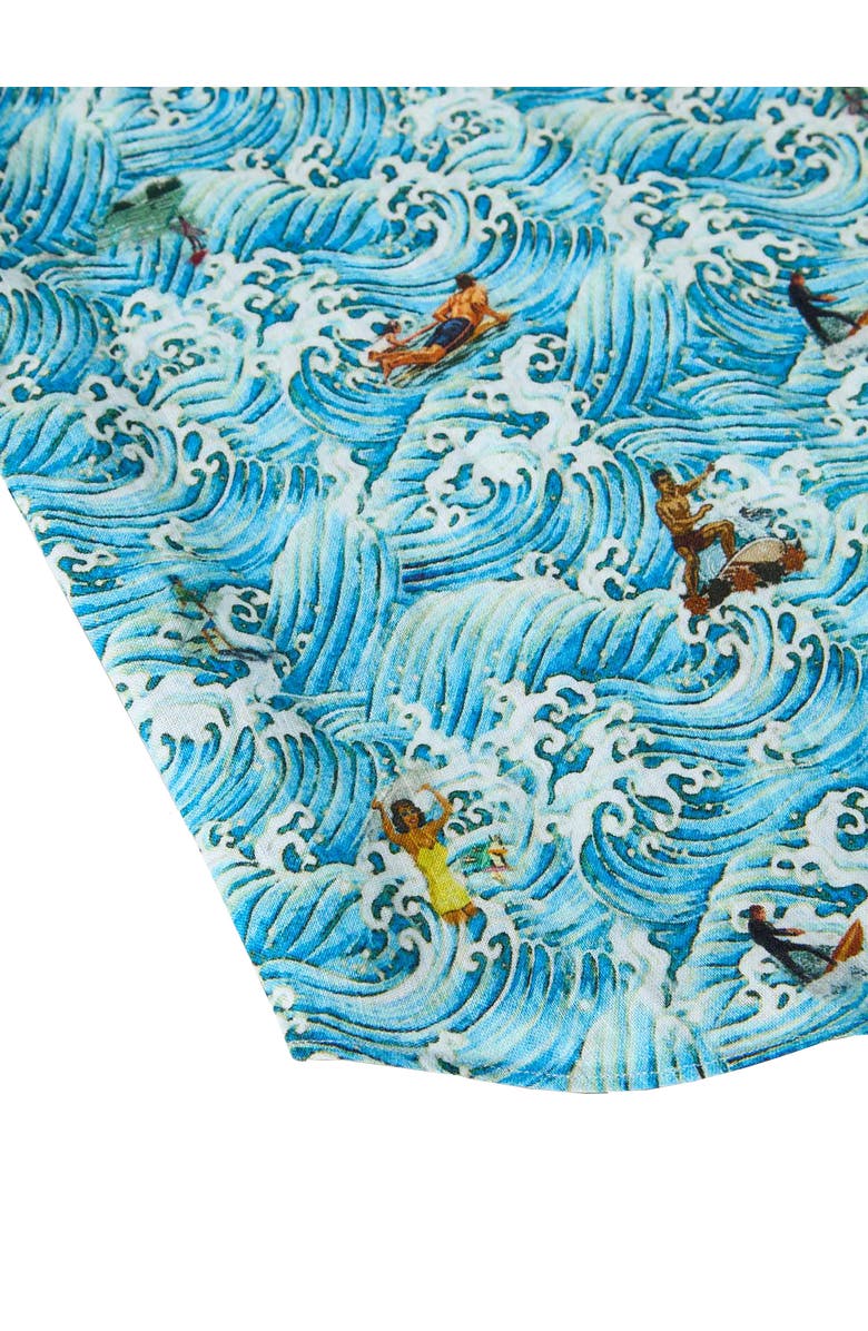 Robert Talbott Morgan Surf Printed Linen Short Sleeve Shirt, Alternate, color, Blue Waves