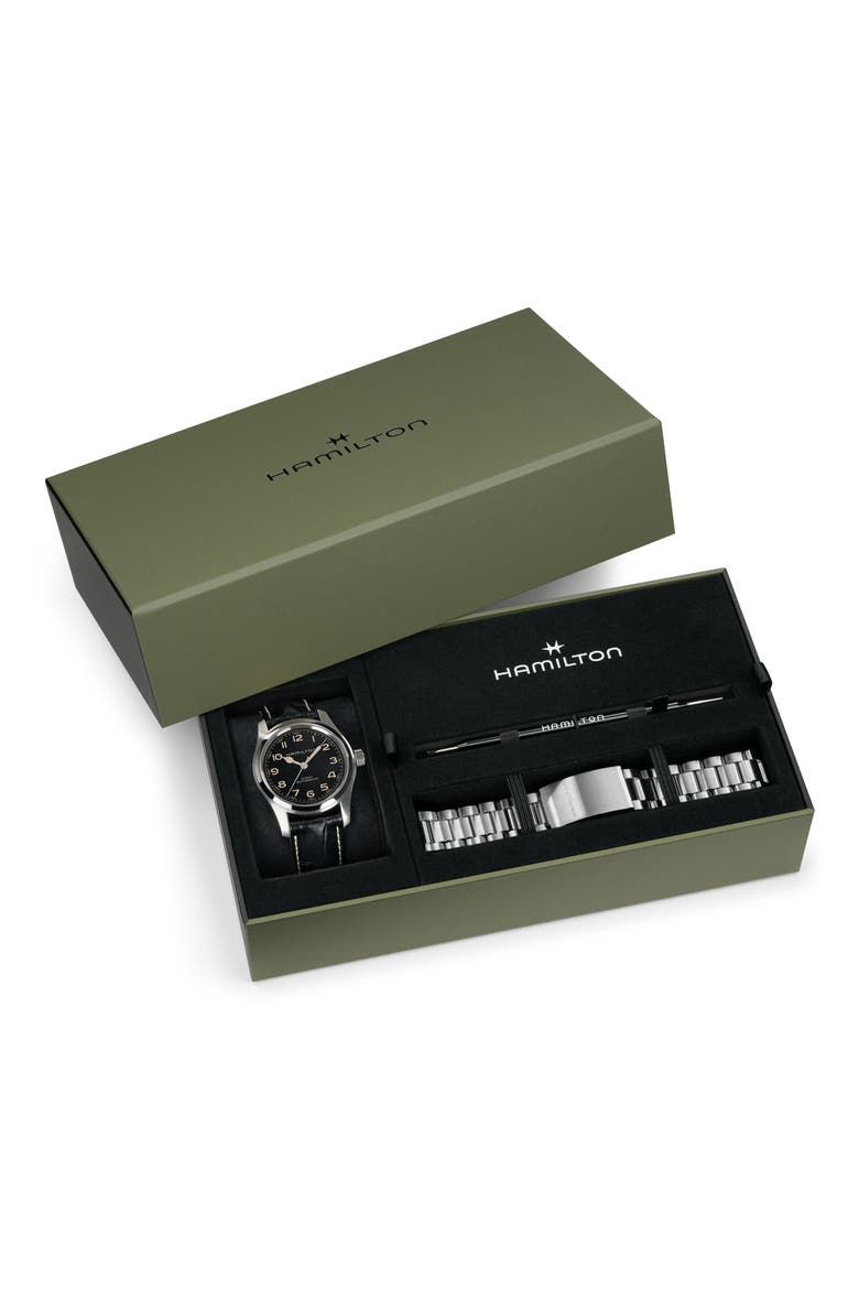 Khaki Field Murph Automatic Bracelet Watch Gift Set, 42mm, Alternate, color, BLACK