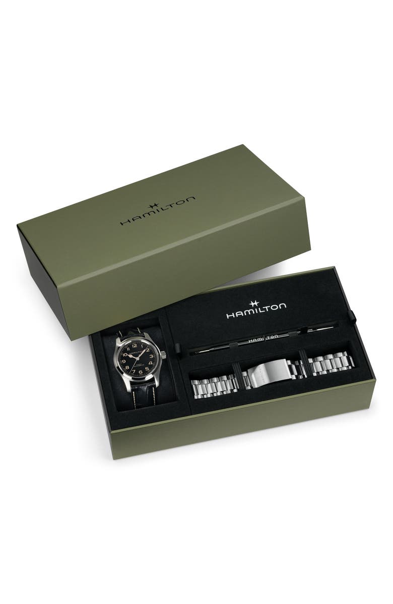 Hamilton Khaki Field Murph Automatic Bracelet Watch Gift Set, 42mm, Alternate, color, Black