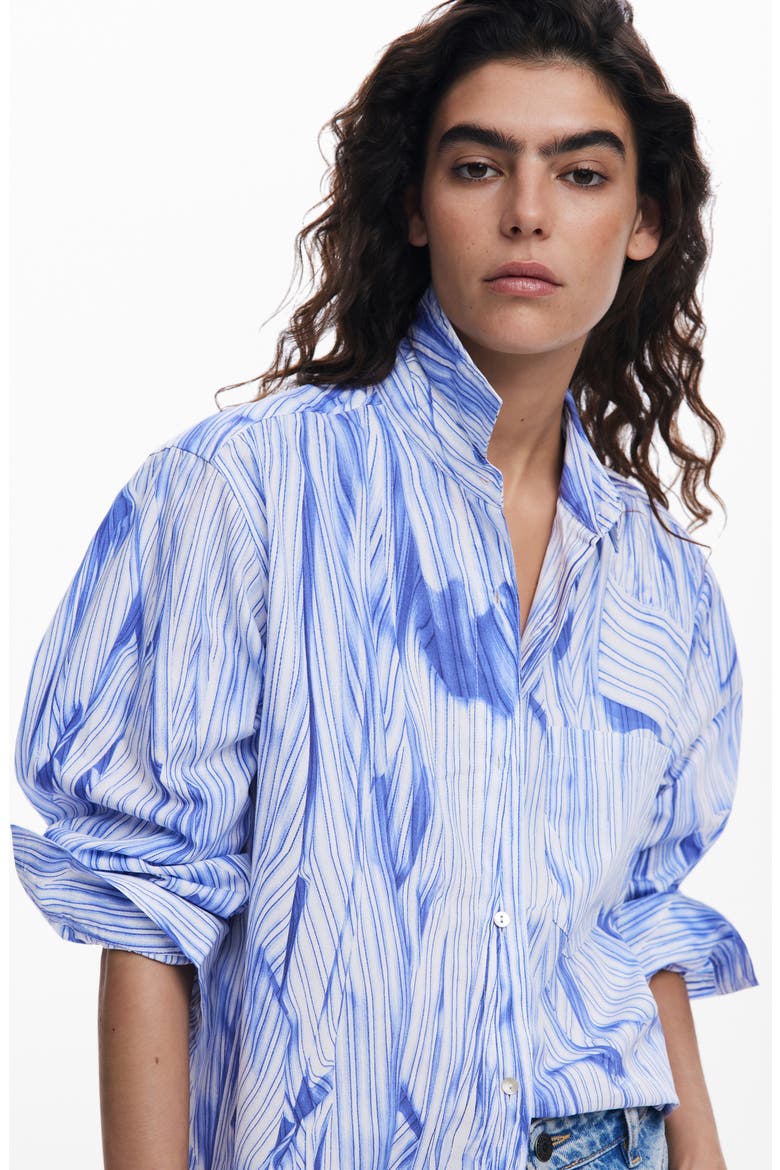 Marble Print Long Sleeve Woven Shirt, Alternate, color, WHITE